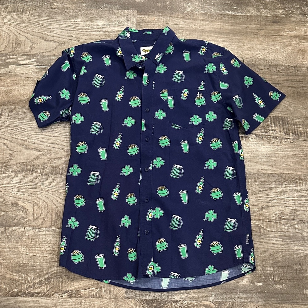Tipsy Elves Men's XL Navy and Green Shamrock St. Paddy's Day Shirt
